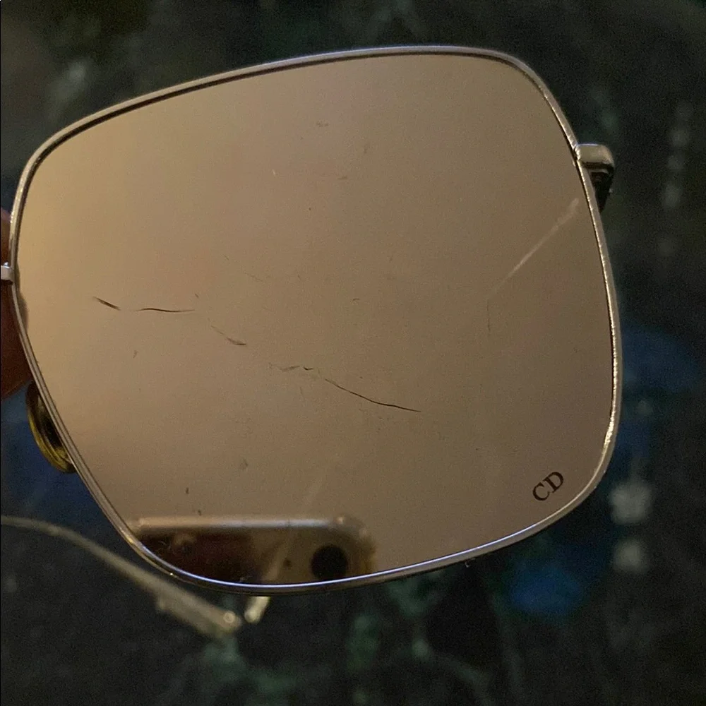 Dior Silver Rectangular Metal Frame Sunglasses with reflective Lenses